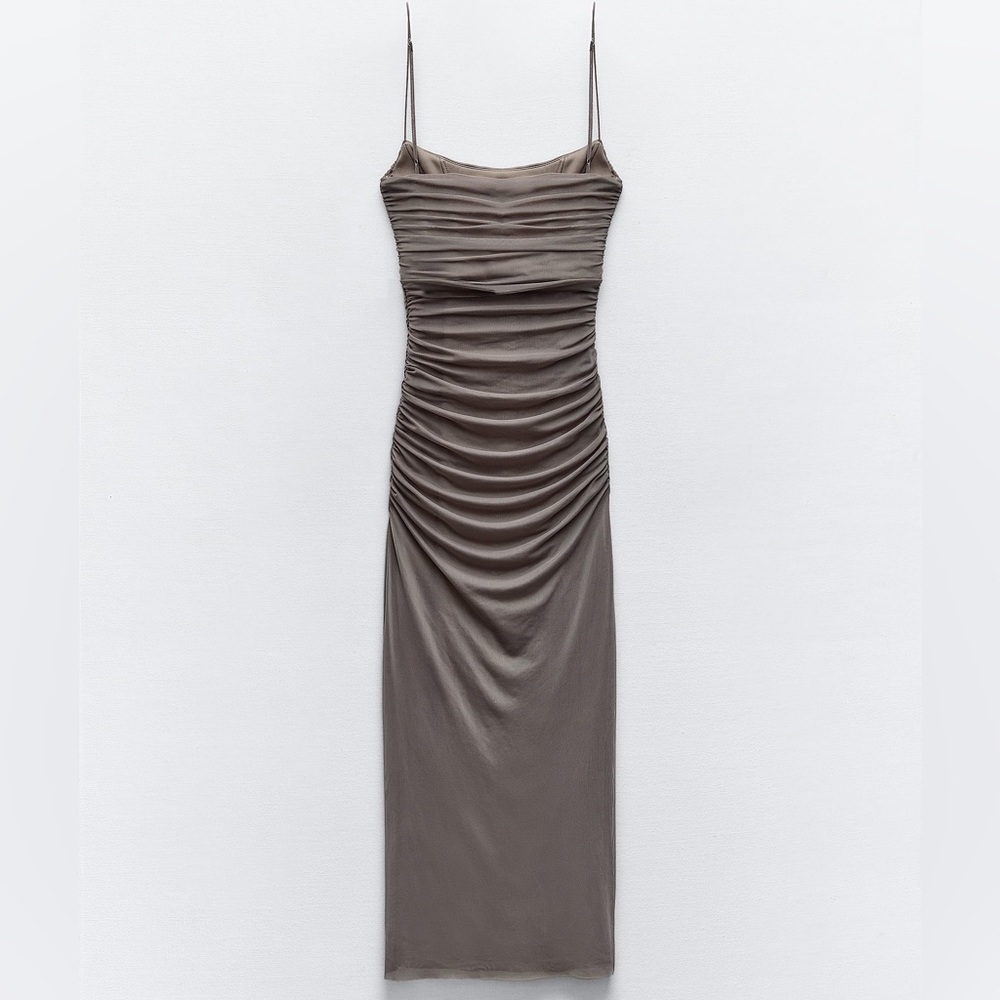 Zara NWT Tulle draped midi ruched spaghetti strap corset dress - Picture 8 of 8
